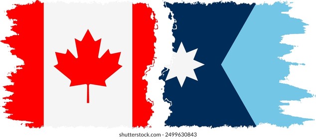 Minnesota 2024 and Canada grunge brush flags connection, vector