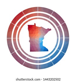 Minnesota badge. Bright gradient logo of US state in low poly style. Multicolored Minnesota rounded sign with map in geometric style for your infographics.