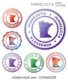 Minnesota badge. Colorful polygonal us state symbol. Multicolored geometric Minnesota logos set. Vector illustration.