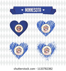 Minnesota. Collection of four vector hearts with flag. Heart silhouette
