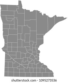 Minnesota county map gray background. Minnesota state of USA map vector outline with highly detailed borders