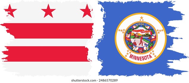 Minnesota and District of Columbia USA - Washington, D.C. grunge brush flags connection, vector old