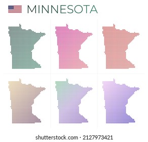 Minnesota dotted map set. Map of Minnesota in dotted style. Borders of the US state filled with beautiful smooth gradient circles. Stylish vector illustration.