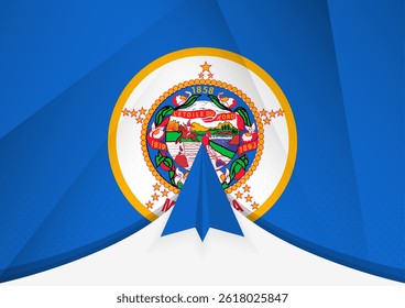 Minnesota Flag with Abstract Paper Airplane Design, National Flag in a geometric folded paper style. Vector illustration.