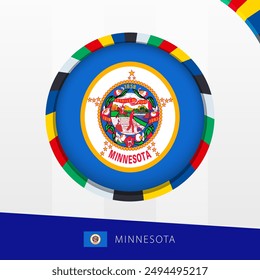 Minnesota Flag with Colorful Circle Border. Vector icon.