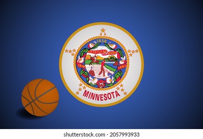 Minnesota flag with realistic basketball ball, vector