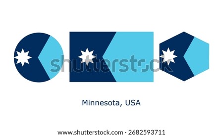 Minnesota flag set. Minnesota USA flag vector. Minnesota circle, basic, and hexagon flag on white background	