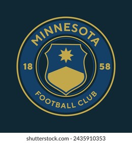 Minnesota football club, USA. Soccer club emblem. Football badge shield logo, soccer ball team game club elements.