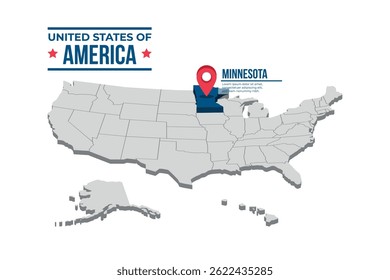 Minnesota Highlighted On A 3D Isometric Map Of The United States Of America