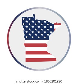 Minnesota icon. Shape of the US state with Minnesota flag. Round sign with flag colors gradient ring. Charming vector illustration.