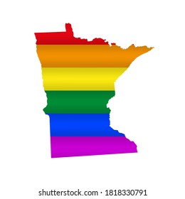 Minnesota LGBT flag map. Vector illustration. Slightly wavy rainbow gay pride flag map.