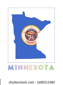 Minnesota Logo. Map of Minnesota with state name and flag. Beautiful vector illustration.