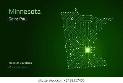 Minnesota Map with a capital of Saint Paul Shown in a Microchip Pattern. Silicon valley, E-government. United States vector maps. Microchip Series	