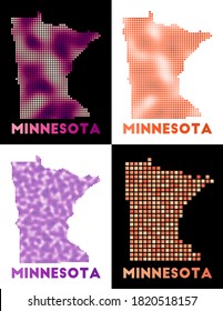 Mapa de Minnesota. Colección del mapa de Minnesota en estilo punteado. Las fronteras del estado de ee.uu. están llenas de rectángulos para su diseño. Ilustración vectorial.