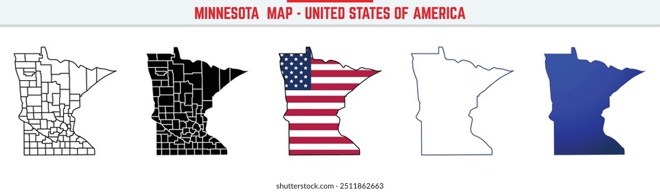 Mapa de Minnesota com ícone de traçado editável. Ícone de linha fina do estado de Minnesota, ilustração do vetor do mapa de Minnesota, Minnesota, MN mapa do vetor da silhueta azul