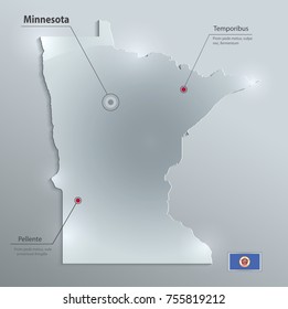 Minnesota map flag glass card paper 3D vector