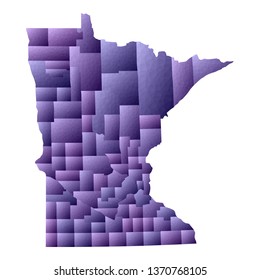 Minnesota map. Geometric style US state outline with counties. Classic violet vector illustration.