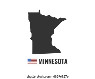Minnesota map isolated on white background silhouette. Minnesota USA state. American flag. Vector illustration.