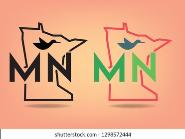 Minnesota Map logo design concept with common loon abstract. Logo design for souvenir print, coffee mug cap, T-shirt printing.  Vector EPS 10.