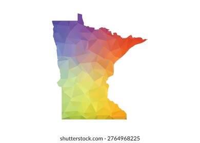 Minnesota Map - Polygon Style Vector Illustration in Rainbow Gradient, Low Poly Multicolor Geometric Design, Isolated on White Background, Suitable for Reports, and Creative Projects.