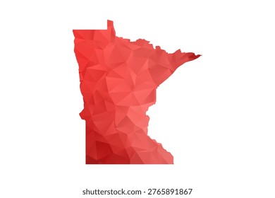Minnesota Map - Polygon Style Vector Illustration in Red Gradient, Low Poly Geometric Design, Isolated on White Background, Perfect for Infographics, Reports, and Educational Materials.