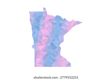 Minnesota Map - Polygon Style Vector Illustration in Pastel Blue and Pink Gradient, Low Poly Geometric Design, Isolated on White Background for Infographics and Education.