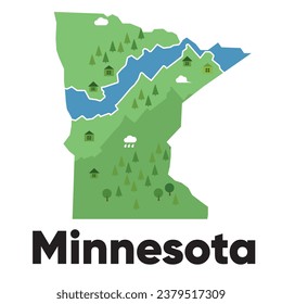 Minnesota map shape green forest landscape hand drawing cartoon 