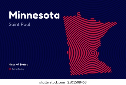 Minnesota Map in Spiral Formation: Saint Paul, Takes Center Stage. Fingerprint and stripes pattern. American states maps