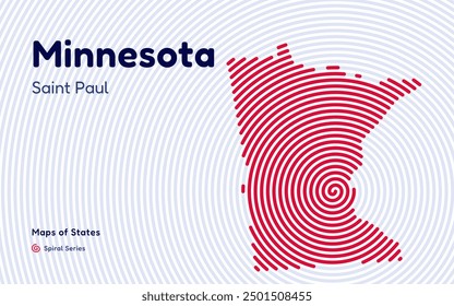 Minnesota Map in Spiral Formation: Saint Paul, Takes Center Stage. Fingerprint and stripes pattern. American states maps