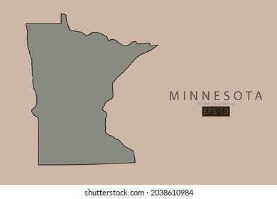 Minnesota Map - State of USA Map International vector template with old classic style and gray color on map isolated on brown background - Vector illustration eps 10 