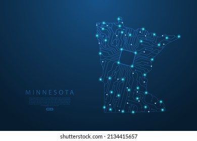 Minnesota Map - United States of America Map vector with Abstract futuristic circuit board. High-tech technology mash line and point scales on dark background - Vector illustration ep 10 