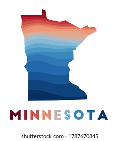 Minnesota map. Map of the us state with beautiful geometric waves in red blue colors. Vivid Minnesota shape. Vector illustration.