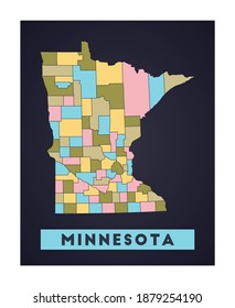 Minnesota map. US state poster with regions. Shape of Minnesota with US state name. Appealing vector illustration.
