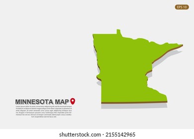 Minnesota Map - USA, United States of America Map vector template with isometric style including shadow, green and brown color isolated on white background - Vector illustration eps 10
