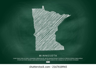 Minnesota Map - USA, United States of America Map vector template with white outline graphic sketch and old school style  isolated on Green Chalkboard background - Vector illustration eps 10