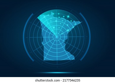 Minnesota Map - USA, United States of America Map vector template with futuristic circle radar style HUD, GUI, UI interface isolated on blue background for design - Vector illustration eps 10