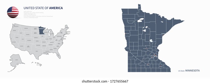 minnesota map. vector map of minnesota, U.S. States.