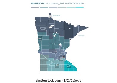 mapa de minnesota. mapa vectorial de minnesota, Estados Unidos.