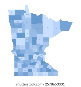 Minnesota, MN - detailed political map of US state. Administrative map divided into counties. Blue map with county name labels. Vector illustration