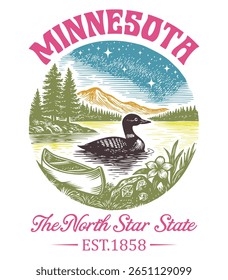 Minnesota The North Star State - US State Vintage T-shirt Vector, USA States Cityscape Landmark Icons, American State Typography Shirt, USA Skyline Clipart, Retro travel city illustration
