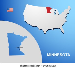 Minnesota on USA map with map of the state