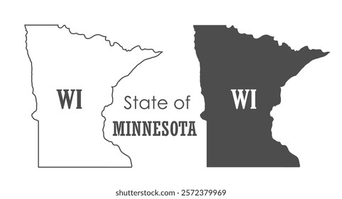 Minnesota. The outline and silhouette of the state with the abbreviated abbreviation of the name. The state border. A template for the design of printed products
