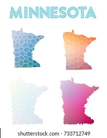 Minnesota polygonal US state map. Mosaic style maps collection. Bright abstract tessellation, geometric, low poly, modern design. Minnesota polygonal maps for infographics or presentation.