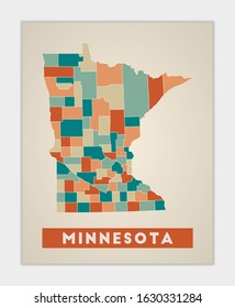 Minnesota poster. Map of the us state with colorful regions. Shape of Minnesota with us state name. Attractive vector illustration.