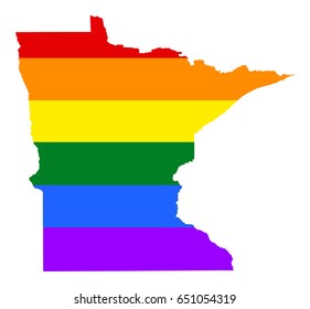 Minnesota pride gay vector map with rainbow flag colors. United States of America. Gay flag over map of Minnesota state. Rainbow flag. 