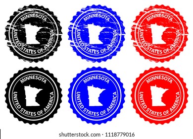 Minnesota - rubber stamp - vector, Minnesota (United States of America) map pattern - sticker - black, blue and red 