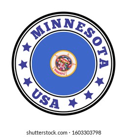 Minnesota sign. Round us state logo with flag of Minnesota. Vector illustration.