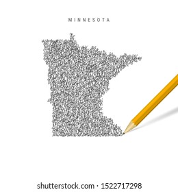 Minnesota sketch scribble map isolated on white background. Hand drawn vector map of Minnesota. Realistic 3D pencil.