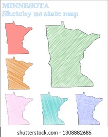 Minnesota sketchy US state map. Graceful hand-drawn illustration. Neat childish style icon.
