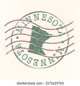 Minnesota Stamp Postal. Map Silhouette Seal. Passport Round Design. Vector Icon. Design Retro Travel.
